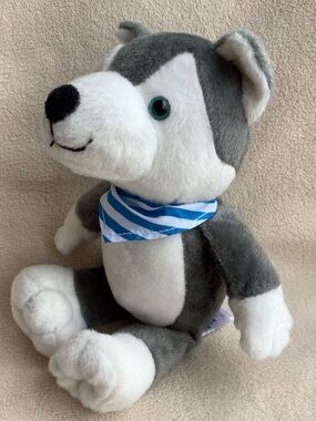 Kinder Surprise Plush Gray White Husky Dog W Bandana Stuffed Animal Ferrero Toy